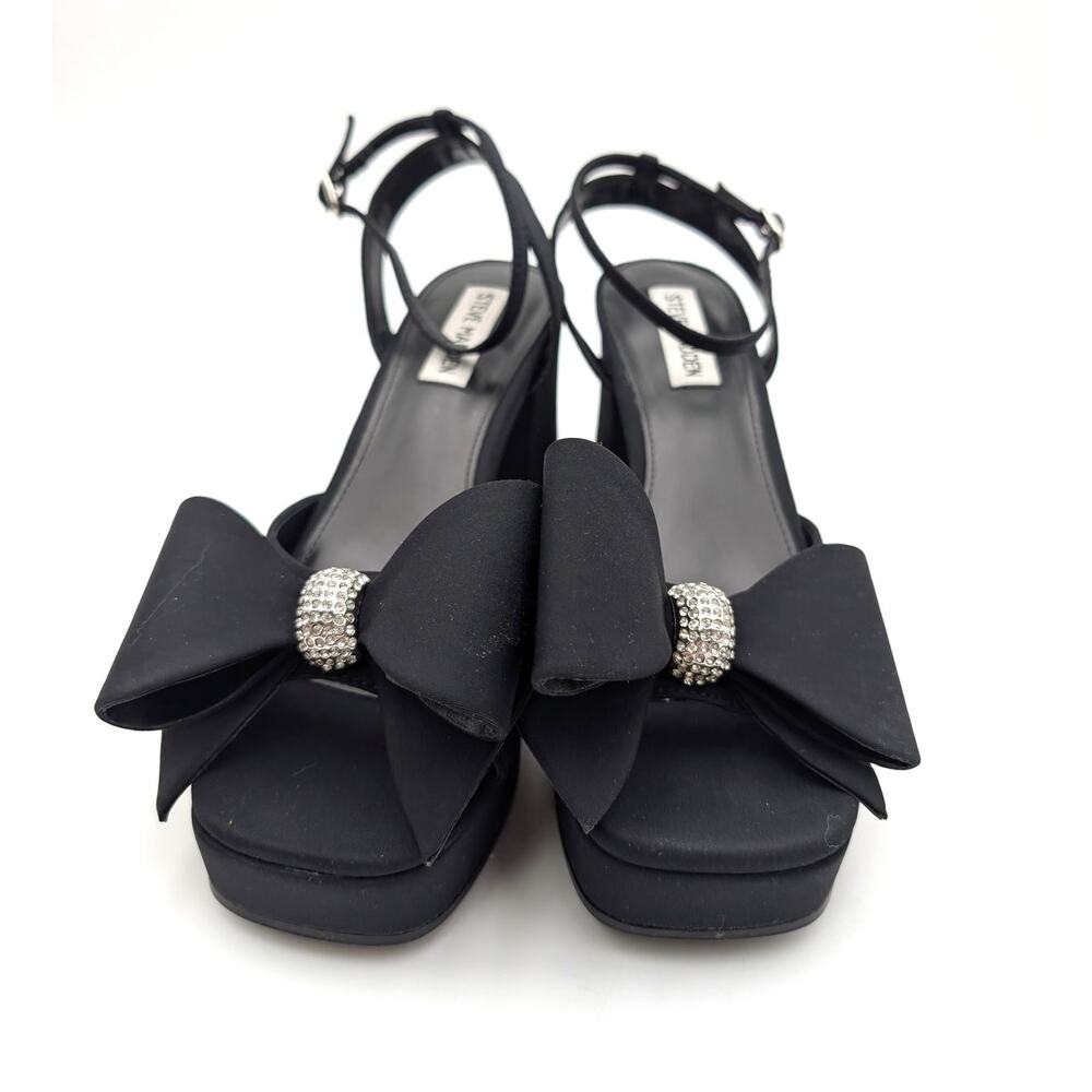 Steve Madden Aerin Bow Platform Sandals Women's Black Size US8M EU38.5 - Picture 2 of 13